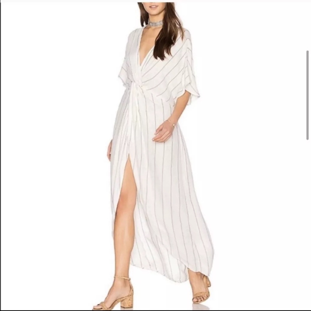 Show me your mumu white striped twist deep v maxi dress X-Small
